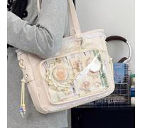1 pezzo Borsa a spalla da donna stile giapponese Soft Girl fresca e versatile, con fiocco di perle e bordo in pizzo che mette in risalto l'eleganza raffinata, borsa decorativa trasparente DIY per conv