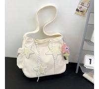 1 pezzo Borsa a spalla in velluto a coste bicolore con decorazioni a stelle, borsa a tracolla di grande capacità con cerniera antifurto, adatta come zaino scolastico per giovani alla moda e letterari,