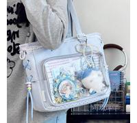 1 pezzo Borsa a spalla stile kawaii giapponese per ragazze, con fiocco di perle e bordo in pizzo per un aspetto elegante, adatta per il cosplay anime, con tracolla rimovibile e regolabile, borsa a tra