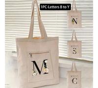 1 pezzo Borsa a tracolla con motivo a lettere e floreale, borsa in tela casual da donna, adatta per vacanze, spiaggia e vita quotidiana, ottimo regalo per donne, madri, insegnanti, amiche, damigelle, 