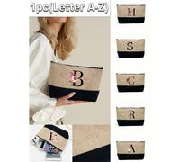 1 pezzo Borsa a tracolla da donna con stampa di iniziali da A a Z, borsetta per trucchi, regalo per la tua migliore insegnante, borsa a clutch riutilizzabile, borsa da viaggio semplice e di grande cap