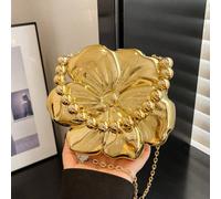 1 pezzo Borsa a tracolla di colore oro solido, catena rimovibile, chiusura magnetica, borsa senza fodera, borsa da sera stile Y2K con fiore in acrilico, adatta per le donne PMMA