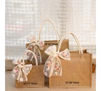 1 pezzo Borsa a tracolla in iuta con nastro in pizzo e manico, borsa della spesa, borsa da spiaggia, borsa regalo, borsa regalo in iuta per amici e familiari, adatta per matrimoni, damigelle, shopping