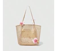 1 pezzo Borsa a tracolla intrecciata fatta a mano con decorazioni di orchidee e gigli artificiali, grande capacità, adatta per vacanze estive e spiaggia (accessori da assemblare da soli), borsa da spi