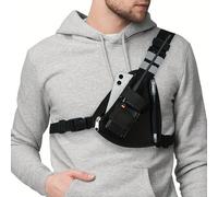 1 pezzo Borsa a tracolla nera con grafica walkie-talkie e triangolo, multifunzionale e portatile, adatta per sport all'aperto, ciclismo, escursionismo e altro, può essere usata come borsa a tracolla,