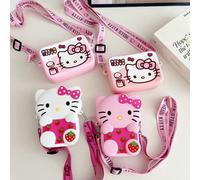 1 pezzo Borsa a tracolla per bambini Sanrio, Portamonete in silicone a forma di Hello Kitty, Borsa carina da ragazza, Mini portafoglio impermeabile e giocoso Gatto rosa all-over,Blocco Gatto Rosa Scur