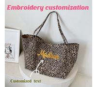 1 pezzo Borsa a tracolla personalizzata da donna, borsa a tracolla personalizzata con nome ricamato, borsa in tela casual con stampa leopardata e grande capacità, adatta per uso quotidiano e può esser