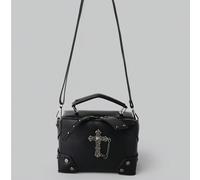 1 pezzo Borsa a tracolla stile punk rock motocicletta decorata con croce nera, borsa a spalla/a tracolla con dettagli rivettati alla moda per trucchi, perfetta per uso quotidiano e come regalo di Nata