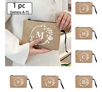 1 pezzo Borsa con cerniera in lino con stampa a lettere, motivo a corona di lettere alla moda, portafoglio zero, borsa trucchi, regalo di compleanno per signore, regalo di ringraziamento per insegnant