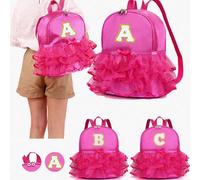 1 pezzo Borsa con cerniera in nylon per ragazze, borsa da ballo alla moda e dolce con adesivo a forma di lettera e pizzo, borsa da ballo, zaino da ballo latino, adatta per uso scolastico e all'aperto