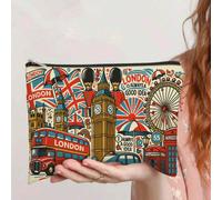 1 pezzo Borsa cosmetica di Londra - Organizer per il trucco da viaggio nel Regno Unito con stampe di Big Ben, London Eye e cabina telefonica rossa - Borsa da toilette con cerniera leggera, grande capa