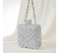 1 pezzo Borsa da sera da donna decorata con cristalli d'argento, con catena in diamante di borsa a forma di scatola con decorazione corona luminosa, affascinante e perfetta, portafoglio da s