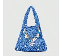 1 pezzo Borsa da spiaggia intrecciata blu navy, stile vacanza estiva a tema oceano, include borsa e accessori per decorazione fai-da-te, borsa da donna Tagli UnicaScenario naturalePoliestere