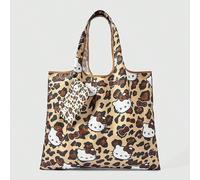 1 pezzo, borsa della spesa pieghevole con stampa leopardata e motivo a fiocco e gatto, borsa tote impermeabile di grande capacità. Tagli UnicaMotivo strutturatoPoliestere