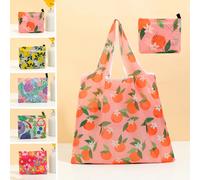 1 pezzo Borsa della spesa pieghevole, grande capacità, borsa portatile creativa stampata con manico, organizer da viaggio elegante e alla moda con motivo di frutta, schema di colori Dopamine Girl, reg