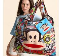 1 pezzo Borsa della spesa pieghevole in poliestere con stampa di simpatica scimmia, borsa a tracolla, dotata di una piccola borsa di stoccaggio con catena di perline, può essere appesa alla borsa, kaw