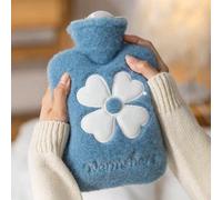 1 pezzo Borsa dell'acqua calda con ricamo floreale, borsa dell'acqua calda carina e calda per ragazze, studenti, donne, con rivestimento a prova di esplosione e lavabile, forniture per il ritorno a sc