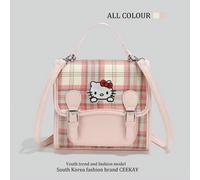 1 pezzo - Borsa di moda Hello Kitty Sanrio a quadri rosa, in pelle PU bianca/rosa di alta qualità e leggera, mini borsa a tracolla convertibile con manico superiore, con tracolla regolabile, borsa a t