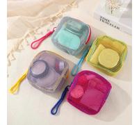 1 pezzo Borsa di stoccaggio in rete traspirante portatile, organizer multifunzionale piccolo con cerniera per cosmetici ed elettronica, scatola in rete con colore a contrasto, adatta per viaggi e picc