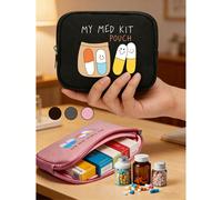 1 pezzo Borsa medica da viaggio portatile, stampata con "Il mio kit di pronto soccorso" e motivo a pillole, kit di pronto soccorso compatto, borsa per la conservazione comoda di medicinali, adatta per