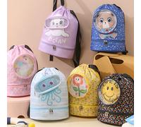 1 pezzo Borsa per il nuoto e la spiaggia per bambini con scompartimento asciutto/bagnato, zaino con coulisse, borsa da toilette da viaggio portatile, grande capacità Cucciolo di foca,Polpo blu,Orso sp