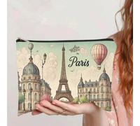 1 pezzo Borsa per il trucco Parisian Dreams - Disegno Torre Eiffel e Mongolfiera, inodore, con cerniera sicura - Ideale per viaggi e uso quotidiano - Regalo perfetto per donne per Natale, compleanni,