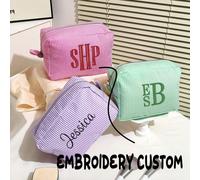 1 pezzo Borsa per il trucco personalizzata con ricamo a lettera e nome, a forma di pinyin, borsa cosmetica impermeabile e portatile, trousse da toilette, regalo per couple, friend, figlia, mamma, girl