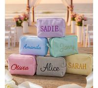 1 pezzo Borsa per il trucco personalizzata ricamata, rosa & blu, leggera, grande capacità, multifunzionale, regalo per damigella d'onore, regalo di proposta per la fidanzata, regalo per addio al nubil