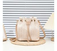 1 pezzo Borsa secchiello estiva essenziale in paglia intrecciata, borsa a tracolla da donna in stile verticale all'uncinetto, borsa a spalla con blocchi di colore in PU, borsa da spiaggia/tracolla con