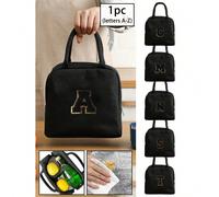 1 pezzo Borsa termica per il pranzo, borsa a tracolla, lunch box, ghiaccio, borsa per il picnic, lunch box con ricamo a lettere, borsa in tela leggera e portatile per il pranzo, borsa per il pranzo pe