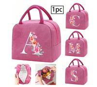 1 pezzo Borsa termica per il pranzo con stampa a lettere, borsa termica per il pranzo, borsa a mano, scatola per il pranzo, ghiaccio, borsa per il picnic, borsa in tela leggera e portatile per il pran