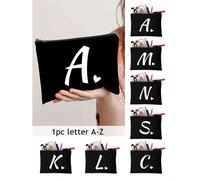 1 pezzo Borsa trucco da donna con stampa di iniziali, borsa piccola nera, lettere dalla A alla Z, borsa cosmetica, borsa da viaggio lavabile, borsa trucco semplice e di grande capacità per le donne, a