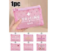 1 pezzo Borsetta a rete a forma di cuore rosa, stampata con il testo "Medicina" e motivo a croce, adatta come kit di pronto soccorso, borsa per emergenze mediche, borsa per conservare medicinali/pillo