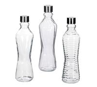 1 Pezzo Bottiglia Acqua da Tavola in Vetro con Tappo 1 Litro 3 Modelli