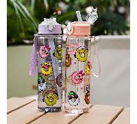 1 pezzo Bottiglia d'acqua da 750ml/26oz con motivo a ciambella carino, compatta e leggera, con cinturino da trasporto, disponibile in più colori, portatile e durevole, adatta per campeggio, viaggio, c