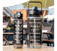 1 pezzo Bottiglia d'acqua in PC nera da 2000ml o 750ml, tazza portatile con cannuccia per sport e fitness, adatta per uso domestico e viaggi all'aperto 2000ml,750mlPC
