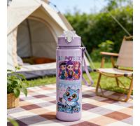 1 pezzo Bottiglia d'acqua in plastica da 800ml a tema cartoni animati viola, tazza d'acqua isolata con motivo gattino carino, a prova di perdite con cannuccia, riutilizzabile per scuola, sport, uso qu