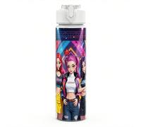 1 pezzo Bottiglia d'acqua in plastica stile K-POP, bottiglia sportiva in plastica con stampa a cartoni animati, tappo a scatto, riutilizzabile, leggera e a prova di perdite, adatta per bere durante l'