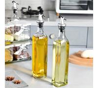1 pezzo Bottiglia di vetro per olio e aceto - Bottiglia per condimenti a prova di perdite con beccuccio, bottiglia per olio d'oliva e aceto con imbuto, design quadrato, adatta per olio d'oliva, condim