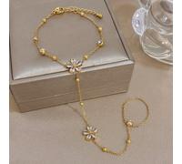1 pezzo Bracciale a catena per dita elegante con quadrifoglio portafortuna e zirconia, placcato oro 18K, gioiello in acciaio dorato da donna, per uso quotidiano, feste, San Valentino/matrimonio Acciai