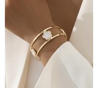 1 pezzo Bracciale aperto elegante con doppia linea a forma di quadrifoglio portafortuna per le donne Tagli UnicaLega di zinco