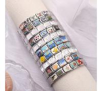 1 pezzo Bracciale casual estivo in acciaio inossidabile, personalizzabile con sole, girasole, cane domestico, paesaggio marino, fiore, sole & luna, occhio, plumeria e altri motivi, adatto per l'uso qu