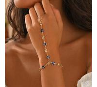 1 pezzo Bracciale da dito versatile con farfalla in strass e quadrifoglio blu collegati, gioiello da mano minimalista alla moda per donna, adatto per uso quotidiano, appuntamenti e vacanze, catena fat