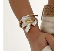 1 pezzo Bracciale elegante da donna in smalto bianco a forma di foglia di iris - design francese chic dorato, adatto per uso quotidiano e da festa, gioiello versatile per tutto l'anno Lega di zinco