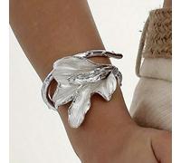 1 pezzo Bracciale elegante da donna in smalto bianco a forma di foglia di iris - Design francese chic in argento, adatto per uso quotidiano e da festa, gioiello versatile per tutto l'anno Lega di zinc