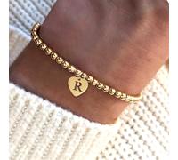 1 pezzo bracciale in acciaio inossidabile con iniziale a forma di cuore, colore dorato, bracciale con perline per donne, regalo di San Valentino L,M,S,H,A,T,O,B,C,D,E,F,G,I,J,K,N,P,R,V,W,Y,ZRame