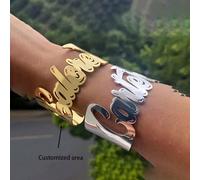 1 pezzo Bracciale personalizzato in acciaio inossidabile placcato oro 18K, versione larga, elegante e alla moda stile urbano, bracciale personalizzabile in stile hip hop per ragazze, adatto per uso qu