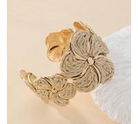 1 pezzo Bracciale stile vacanza in rafia con fiore, bracciale portafiori in metallo bicolore, accessorio di nicchia, adatto per vacanze al mare, feste estive, ritrovi con amici, uso quotidiano, stile 