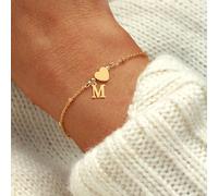 1 pezzo Braccialetto a catena con perla e iniziale a forma di cuore in acciaio inossidabile di moda per donne, ideale per San Valentino L,M,S,H,A,T,O,X,B,C,D,E,F,G,I,J,K,N,P,Q,R,U,V,W,Y,ZAcciaio inoss