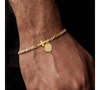 1 pezzo Braccialetto a catena in acciaio inossidabile minimalista con croce e lettera quadrata, colore oro, per uomo L,M,S,H,A,T,O,B,C,D,E,F,G,I,J,K,N,P,R,V,W,Y,ZAcciaio inossidabile